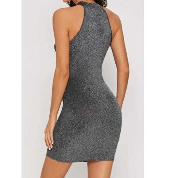 Black, glitter and mesh halter bodycon dress size M - Picture 2 of 5